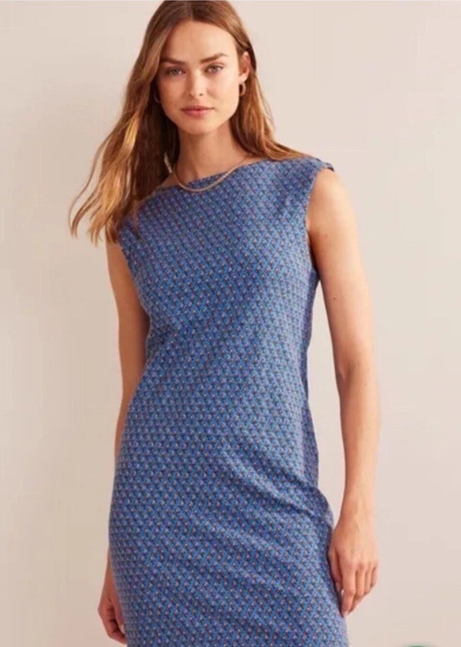 Boden 2 Floral Sleeveless Jersey Shift Dress Mini Sheath Mini Open Back Short